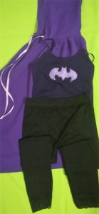 Kids Costumes to Hire - Purple Batgirl (purple cape, top & black leggings with lace)